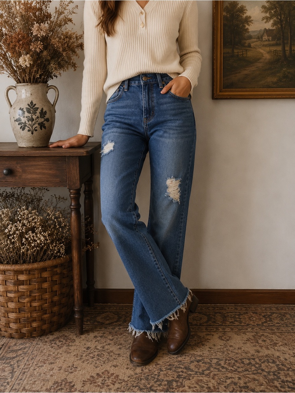Idyllwind Blue Distressed High-Rise Flare Jeans